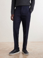 Zegna - Tapered Pleated Wool-Canvas Trousers - Blue