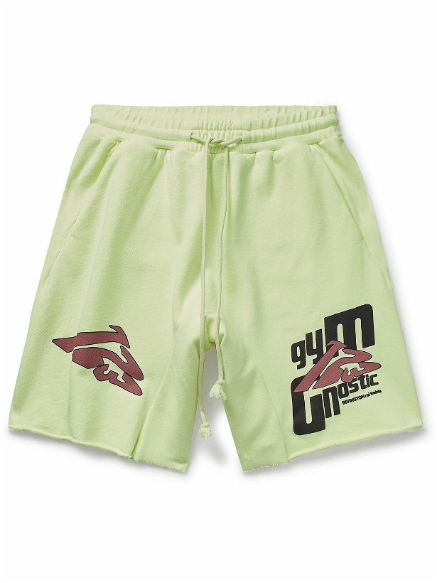 Photo: RRR123 - Fasting for Faster Straight-Leg Printed Cotton-Jersey Drawstring Shorts - Green