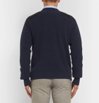 Kingsman - Merlin's Suede-Panelled Ribbed Wool Sweater - Navy