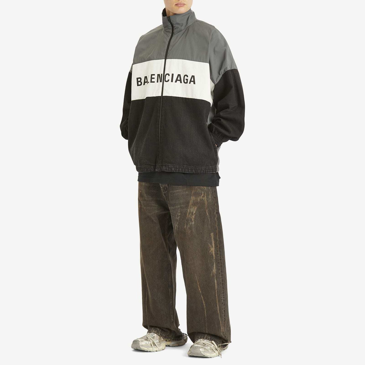 Balenciaga Men's Black Denim Zip-Up Jacket in Midnight