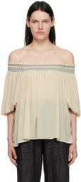 See by Chloé Beige Smocked Blouse