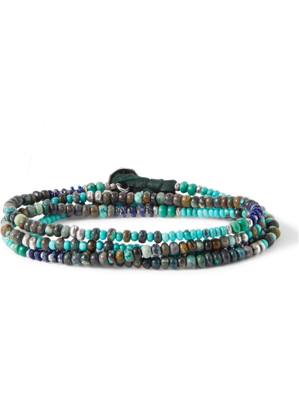 Photo: Peyote Bird - Gila Sterling Silver and Leather Turquoise and Lapis Lazuli Beaded Wrap Bracelet