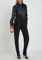 Saint Laurent Pleated Tapered-leg Brushed Silk Trousers Black