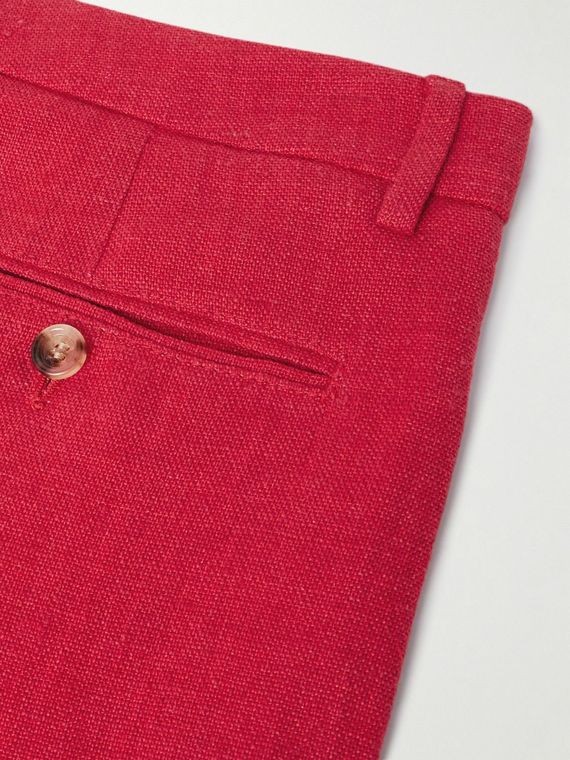 Valentino Garavani - Straight-Leg Pleated Linen Bermuda Shorts - Red