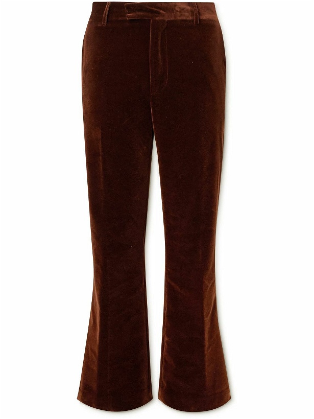 Photo: Palm Angels - Slim-Fit Flared Cotton-Velvet Suit Trousers - Brown