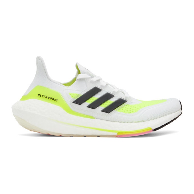 Photo: adidas Originals White and Yellow Ultraboost 21 Sneakers