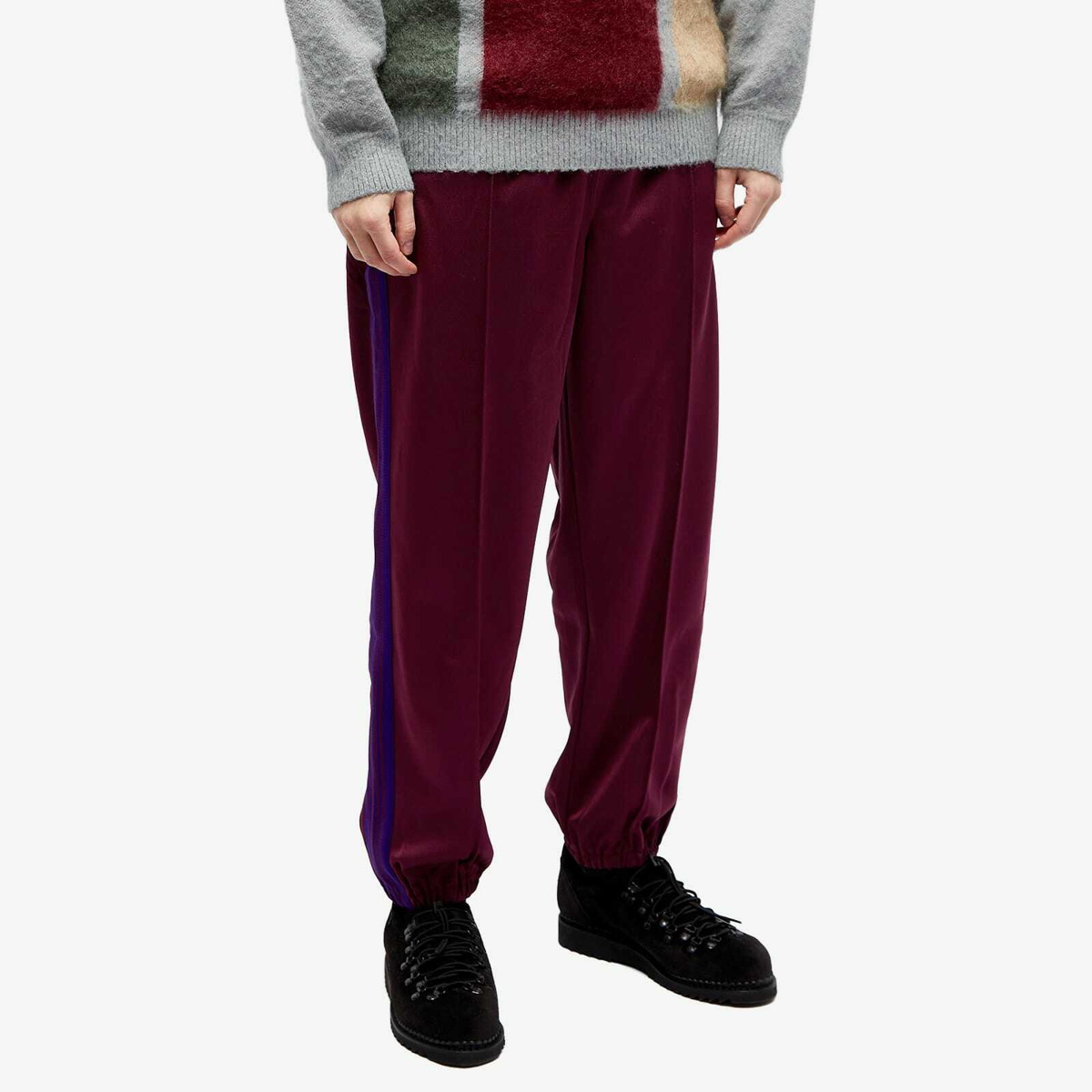 Needles Men's Poly Smooth Zipped Track Pant in Wine Needles