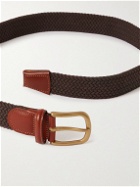 Anderson & Sheppard - 3.5cm Leather-Trimmed Woven Cotton Belt - Brown