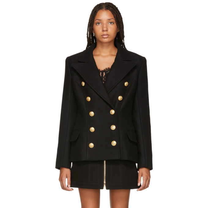 Balmain Black Wool and Cashmere Double-Breasted Jacket Balmain