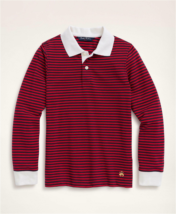 Photo: Brooks Brothers Boys Long-Sleeve Feeder Stripe Polo Shirt | Red