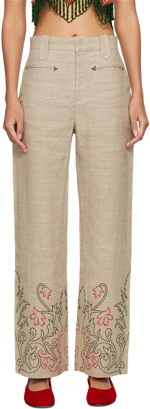 Photo: Bode Beige Embroidered Trumpetflower Murphy Trousers