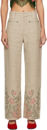 Bode Beige Embroidered Trumpetflower Murphy Trousers