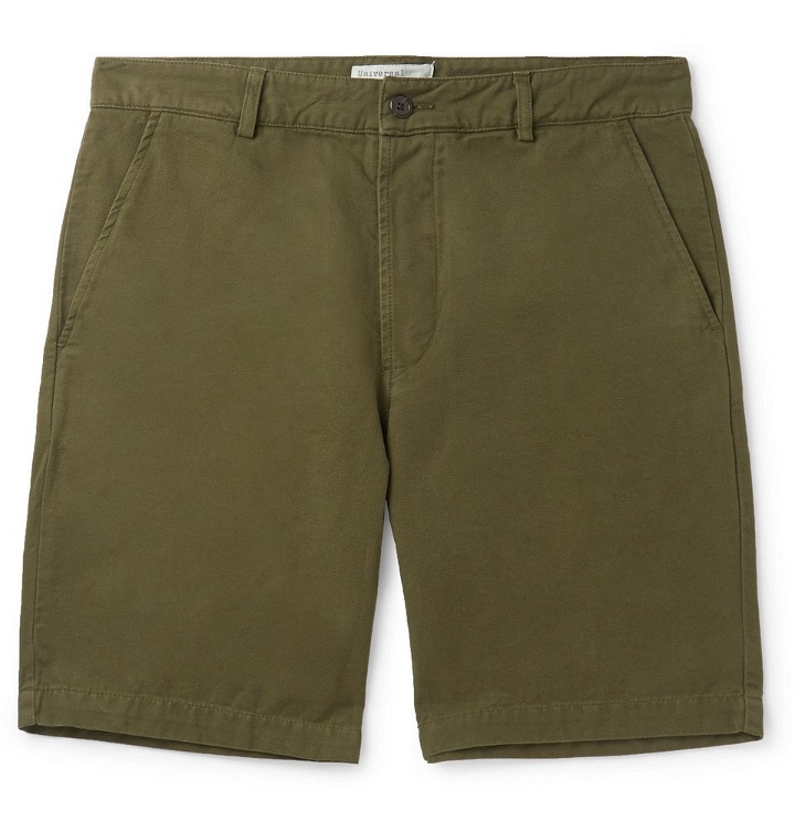 Photo: Universal Works - Slim-Fit Garment-Dyed Cotton-Canvas Shorts - Army green
