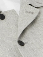 ATON - Balmacaan Linen and Wool-Blend Twill Coat - Gray