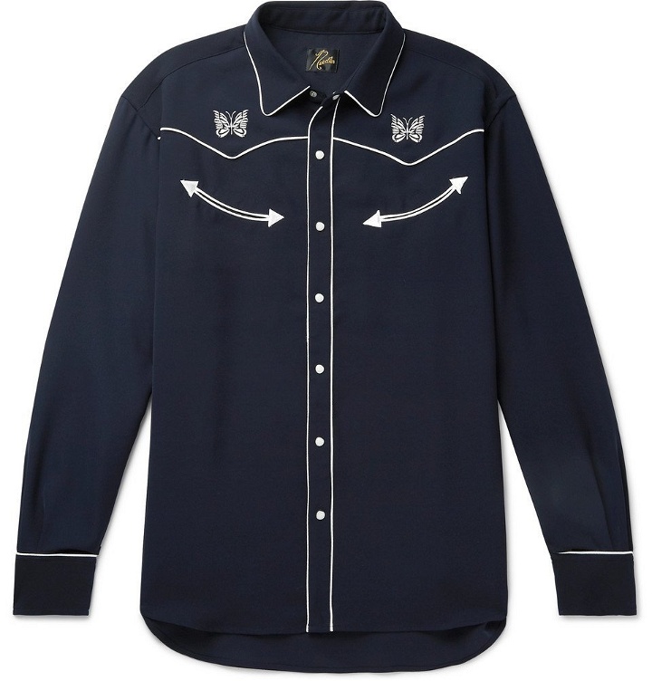Photo: Needles - Embroidered Piped Twill Shirt - Navy