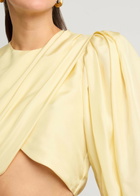 Chloe Draped Wrap-effect Silk Cropped Blouse Yellow