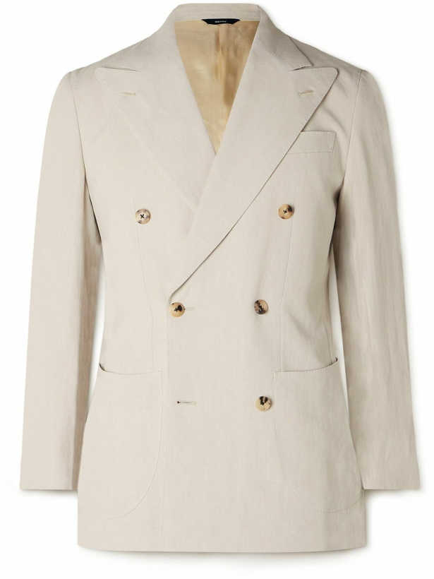 Photo: Thom Sweeney - Slim-Fit Unstructured Double-Breasted Linen Suit Jacket - Neutrals