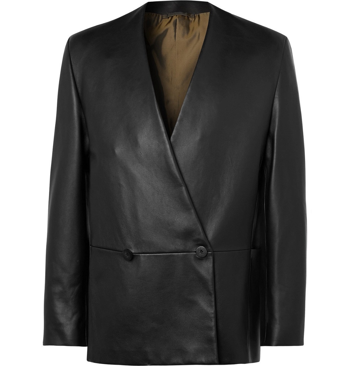 Fear of God for Ermenegildo Zegna - Slim-Fit Double-Breasted Leather Jacket  - Black