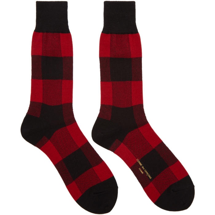 Photo: Comme des Garçons Homme Black and Red Plaid Socks 