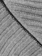 Guest In Residence - Varsity Shawl-Collar Ribbed Wool and Cashmere-Blend Cardigan - Gray
