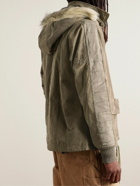 Greg Lauren - Faux Fur and Quilted Shell-Trimmed Distressed Cotton-Blend Jacket - Green
