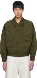 YOKE Khaki Hard Wash Nylon Twill Bomber Jacket