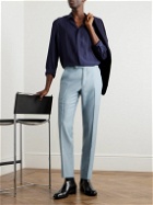 TOM FORD - Slim-Fit Tapered Belted Wool and Silk-Blend Twill Trousers - Blue