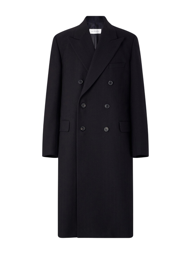 Photo: Dries Van Noten - Double-Breasted Herringbone Cotton and Wool-Blend Coat - Black
