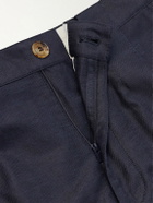 Brunello Cucinelli - Tapered Pleated Cotton and Linen-Blend Trousers - Blue