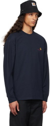 Carhartt Work In Progress Navy American Script Long Sleeve T-Shirt