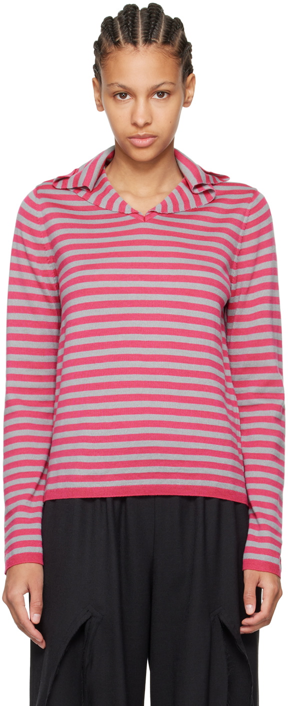 Comme des Garçons Girl Pink & Gray Striped Sweater