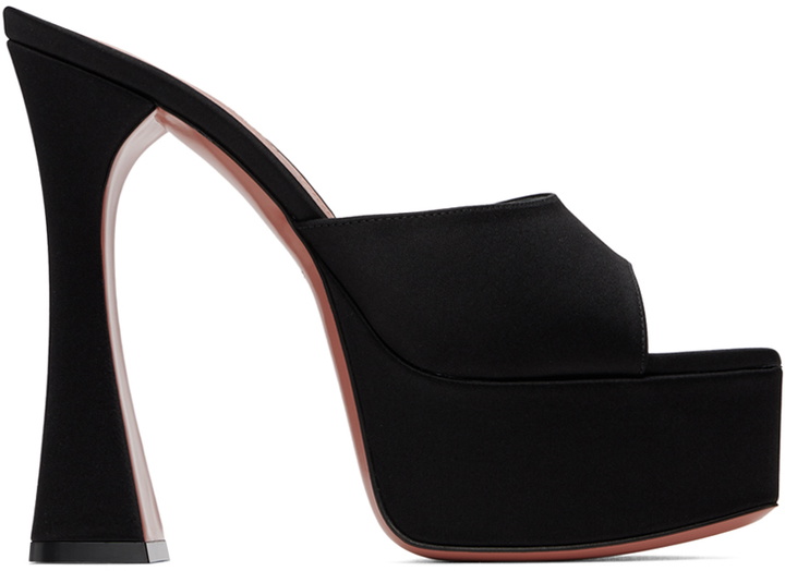 Photo: Amina Muaddi Black Dalida Plateau Slipper Heeled Sandals
