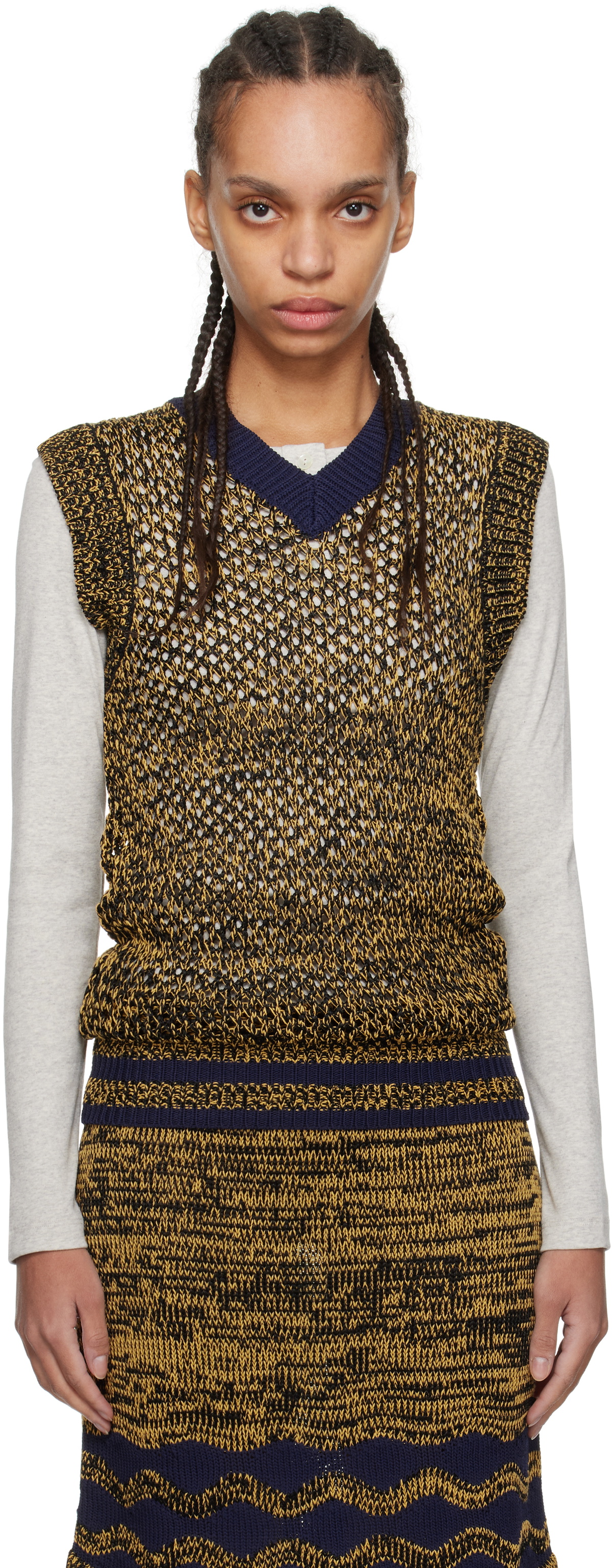 Wales Bonner Navy & Yellow Shade Knit Vest
