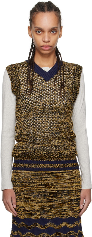 Photo: Wales Bonner Navy & Yellow Shade Knit Vest