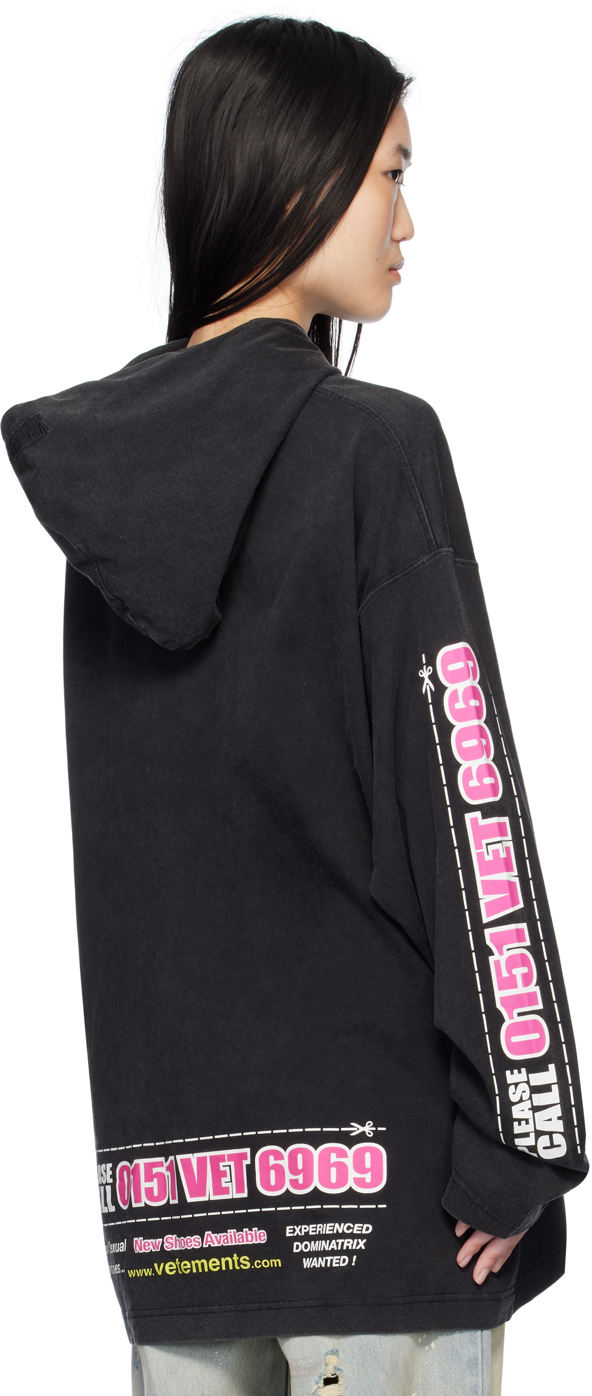 VETEMENTS Dominatrix Hotline ロゴ コットン パーカー 人気 VETEMENTS】DOMINATRIX HOTLINE JERSEY HOODIE | AYIN