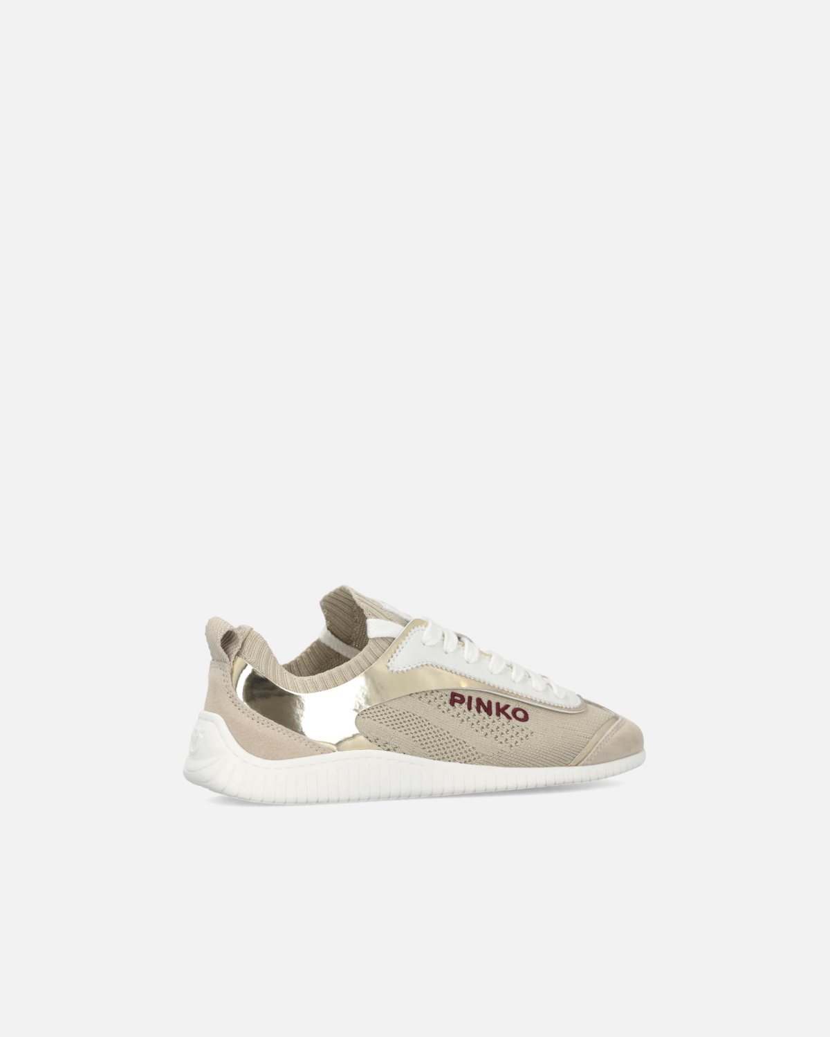 Pinko Knit Low Top Sneakers With Mirror Finish Inserts Platinum