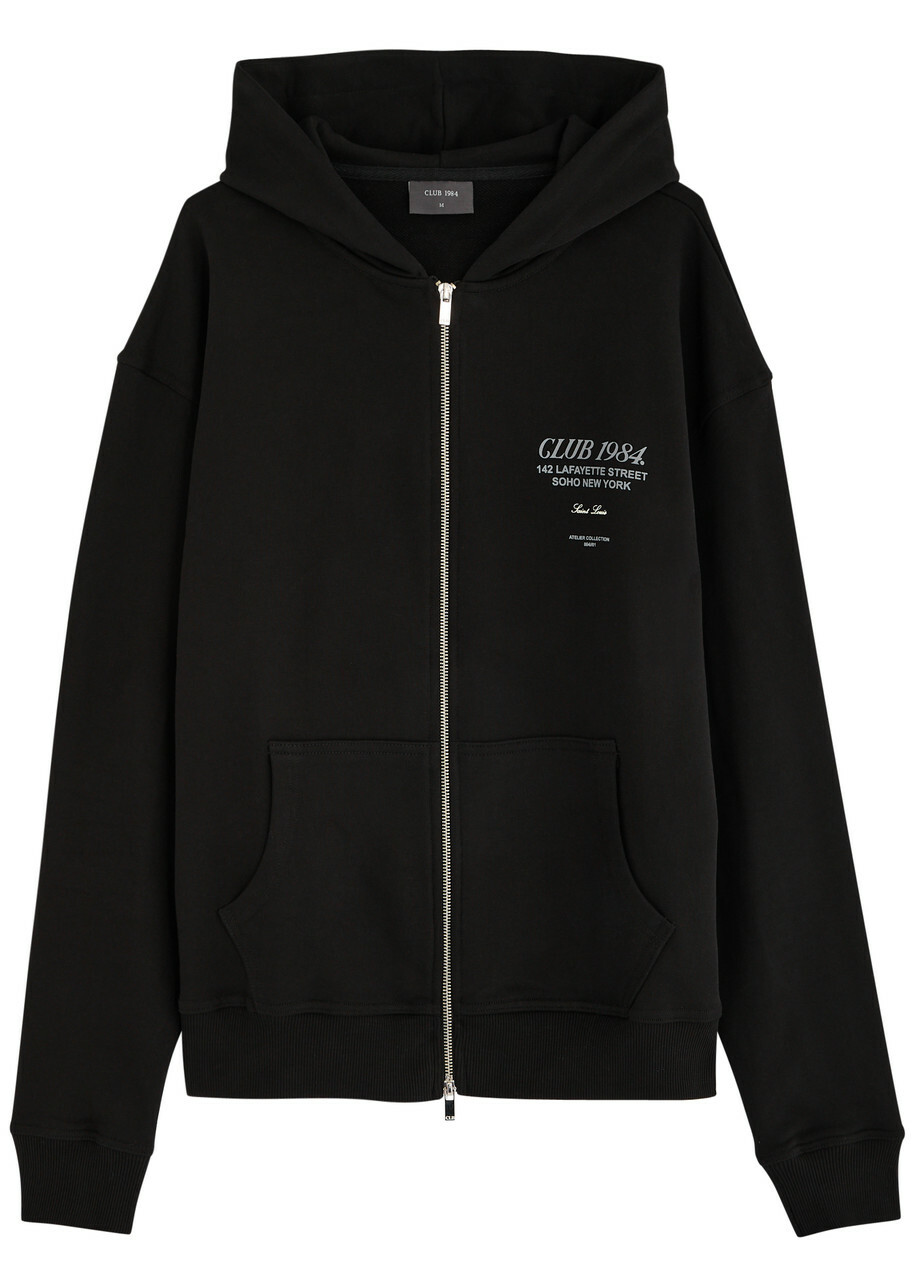 Club 1984 Soho Printed Hooded Cotton Sweatshirt Black