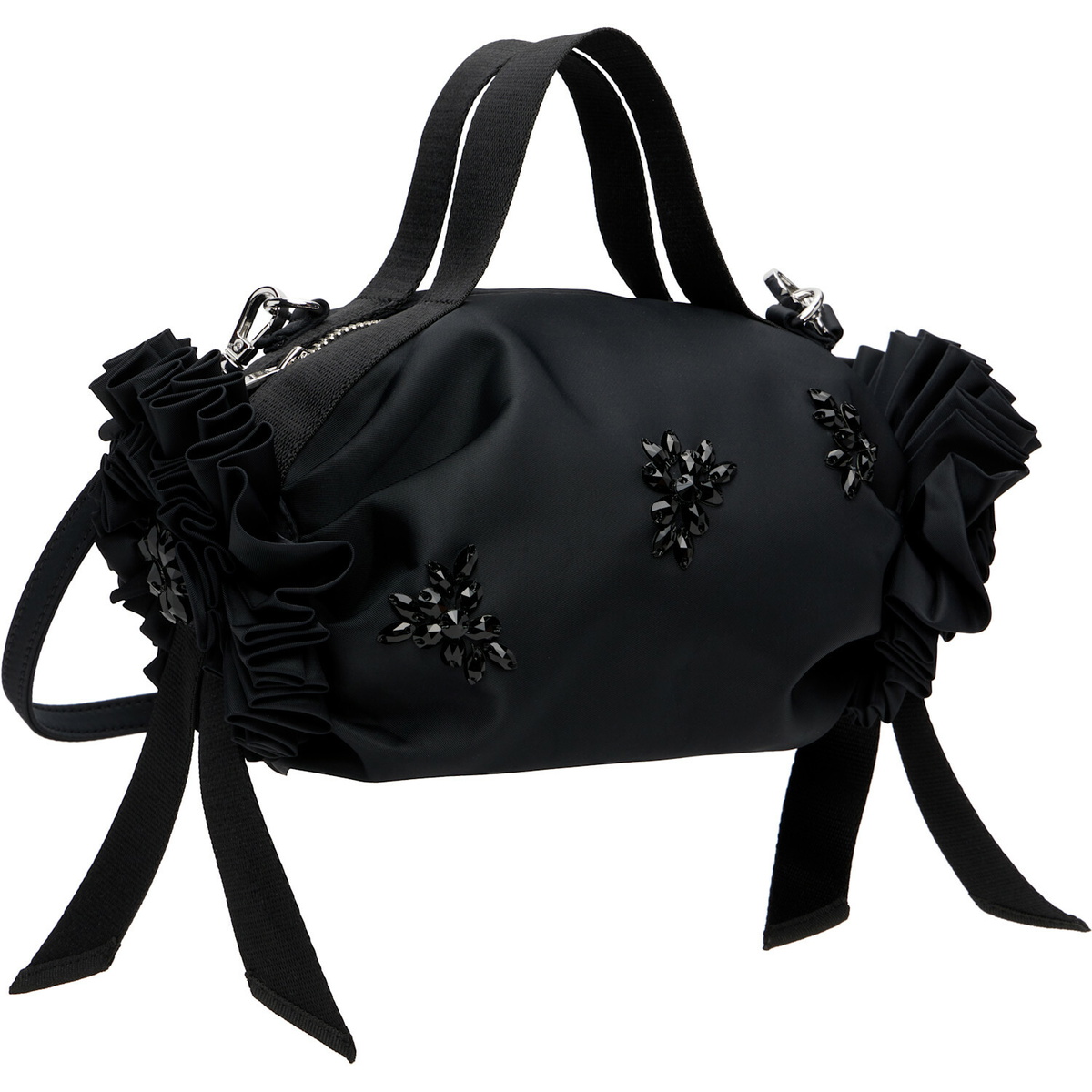 Simone Rocha Black Mini Double Ribbon Rosette Top Handle Bag