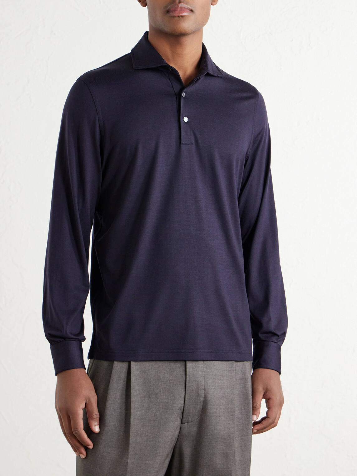 FEDELI - Helium Wool-Jersey Polo Shirt - Blue