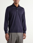 FEDELI - Helium Wool-Jersey Polo Shirt - Blue