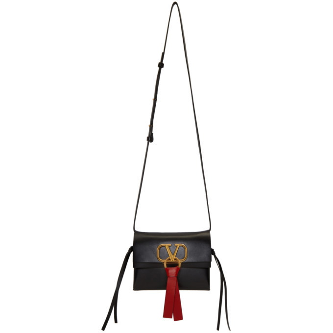 Valentino Garavani - VRing Black & Red Leather Small Crossbody Bag