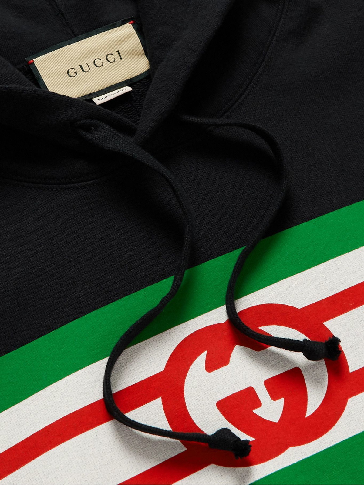 Gucci - Logo-Print Loopback Cotton-Jersey Hoodie - Black Gucci