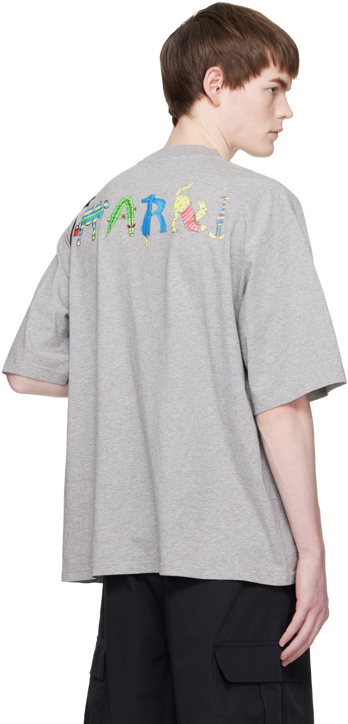 Marni Gray Cotton 'Marni Animal Alphabet I Print' T-shirt