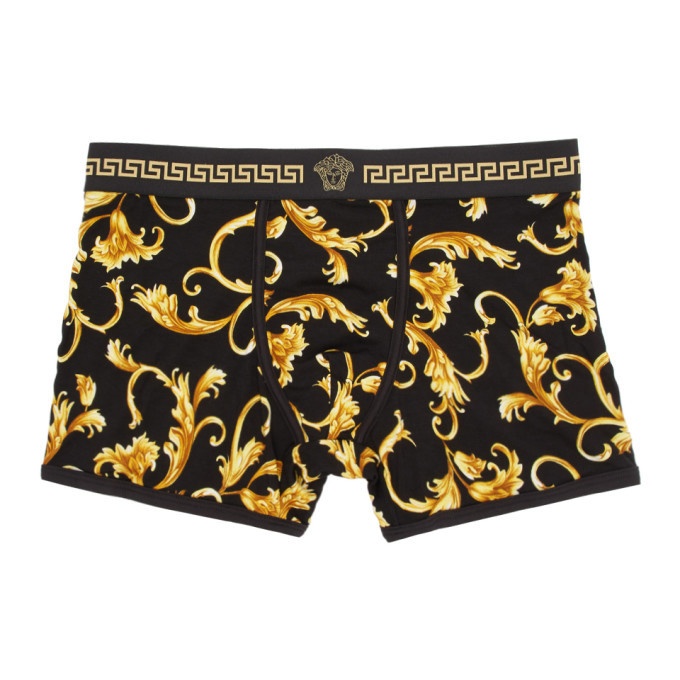 Versace Underwear Black and Yellow Barocco Boxer Briefs Versace Underwear