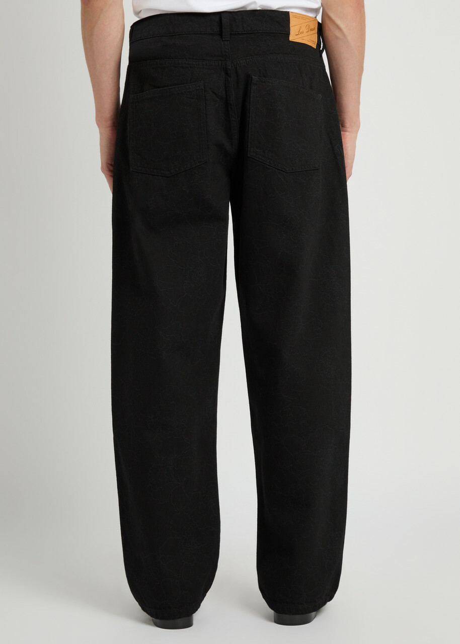 Les Deux Roi Floral Straight-leg Print Denim Jeans Black