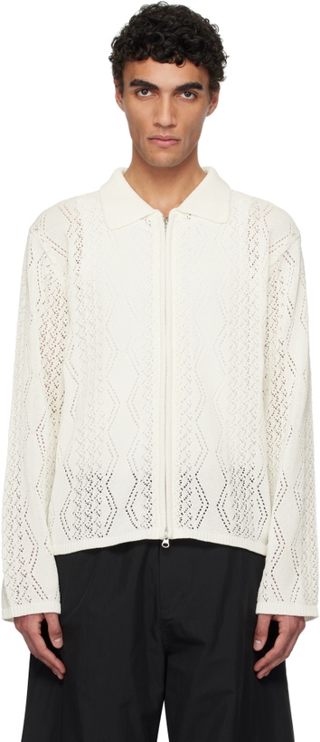 Photo: AMOMENTO White Crochet Zip-Up Cardigan