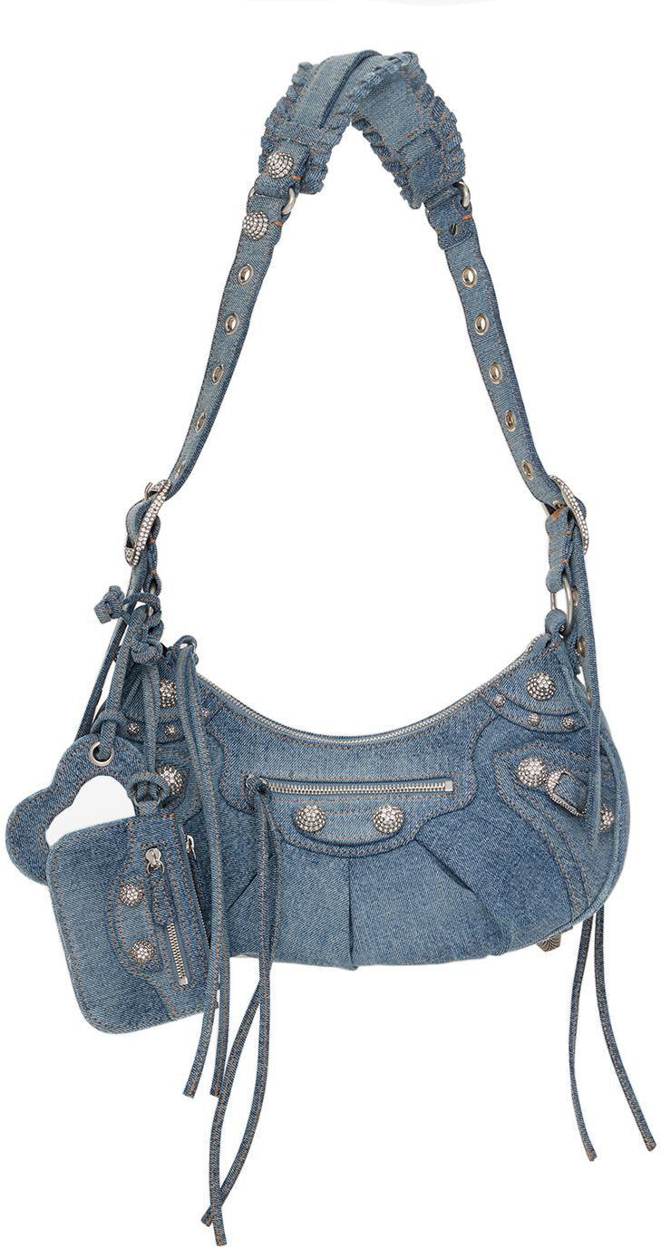 Balenciaga Le Cagole mini studded printed denim shoulder bag - Women - Blue Shoulder Bags