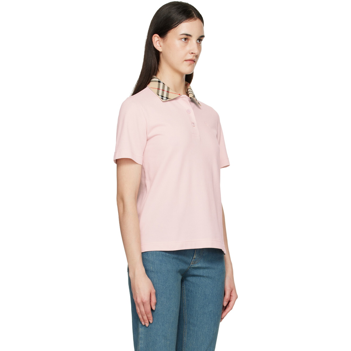 Burberry Pink Check Collar Polo