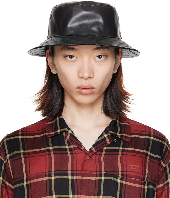 Photo: UNDERCOVER Black Faux-Leather Bucket Hat