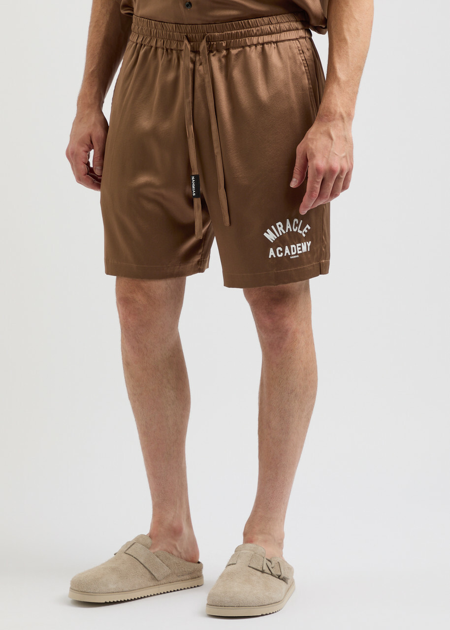Nahmias Miracle Academy Stretch-silk Satin Shorts Brown